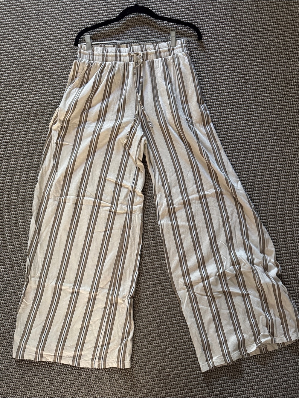 American Eagle Outfitters Cream and Brown Striped Wide-Leg Pants